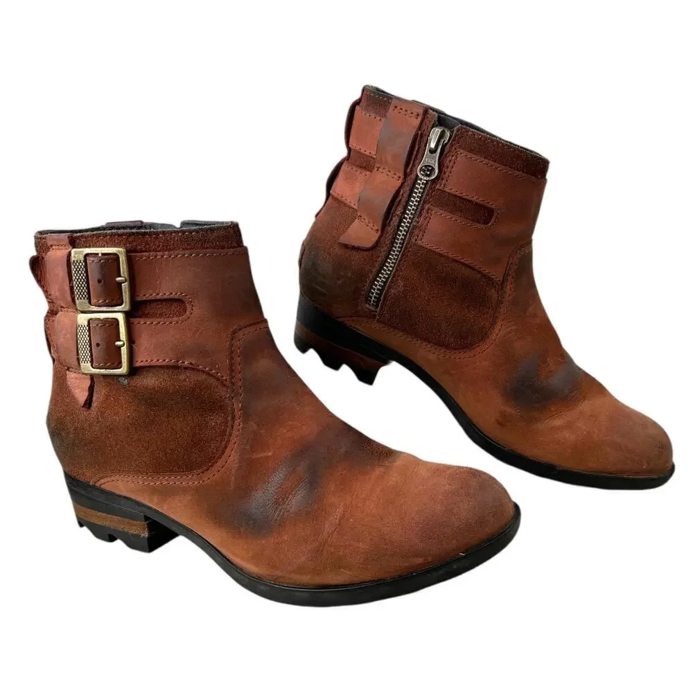 SOREL Lolla Leather Ankle Boots in Brown Women’s 7